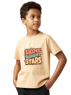 CIASARA boys graphic t-shirt in beige with colorful shine bright stars print worn by boy