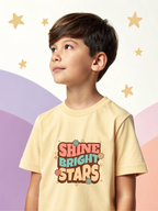 CIASARA boys graphic t-shirt in beige with Shine Bright Stars print worn by young boy