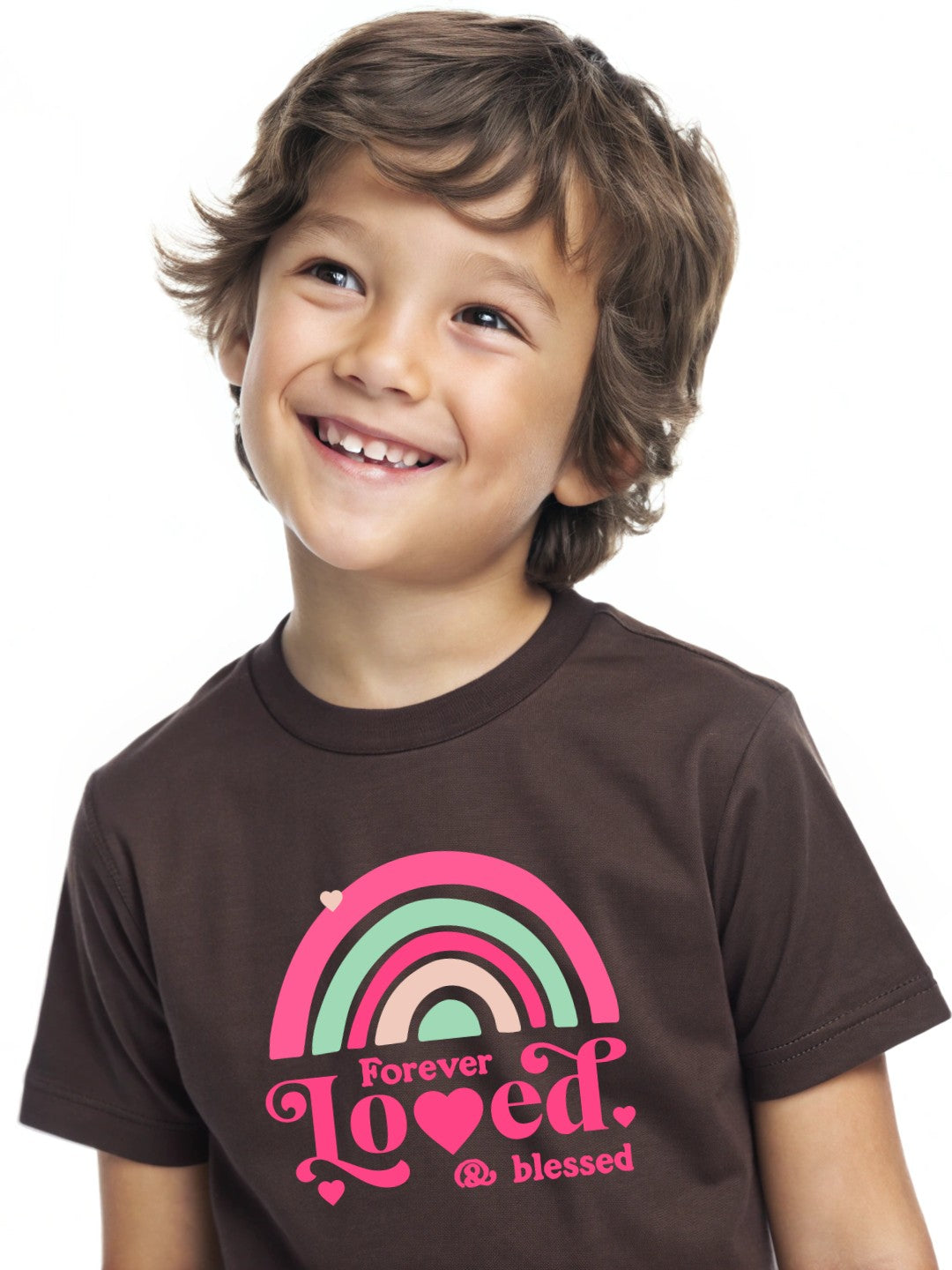 CIASARA boys graphic t-shirt in brown with colorful rainbow and Forever Loved text design