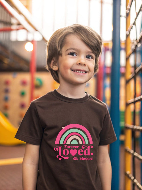CIASARA boys graphic t-shirt in brown with colorful rainbow and Forever Loved design