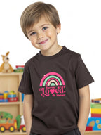 Boys graphic t-shirt by CIASARA with pink and green rainbow and Forever Loved text