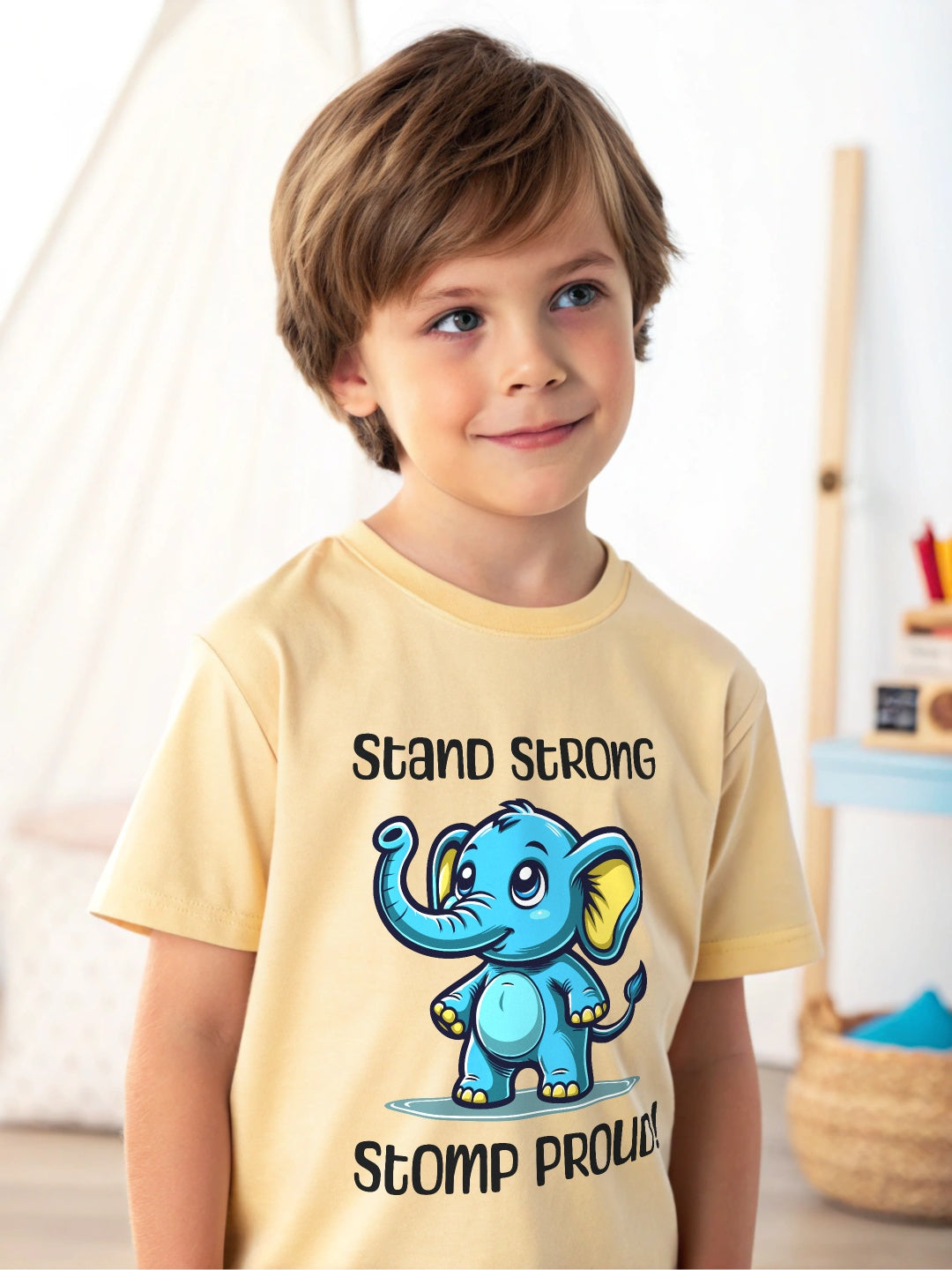 CIASARA boys cute elephant t-shirt for kids with stand strong and stomp proud design