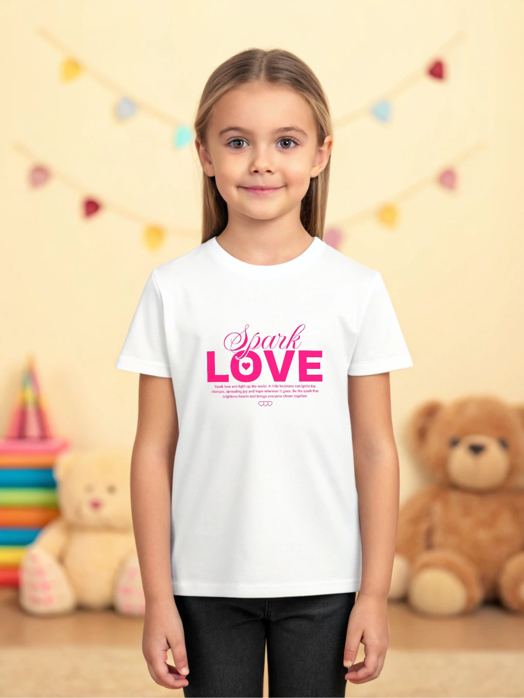CIASARA cute graphic shirt for girls white t-shirt with pink Spark Love design