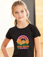 CIASARA floral t-shirt for girls with colorful sunshine and flower design in black