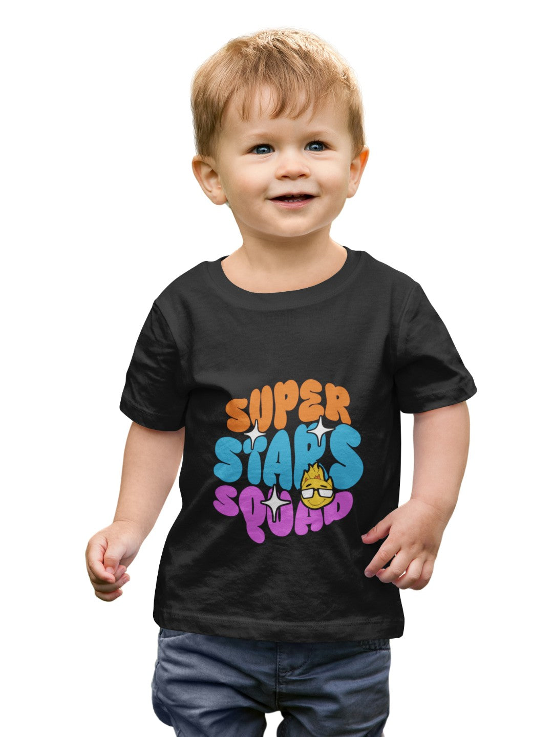CIASARA funny cartoon t-shirt for boys in black with colorful Super Stars Squad graphic