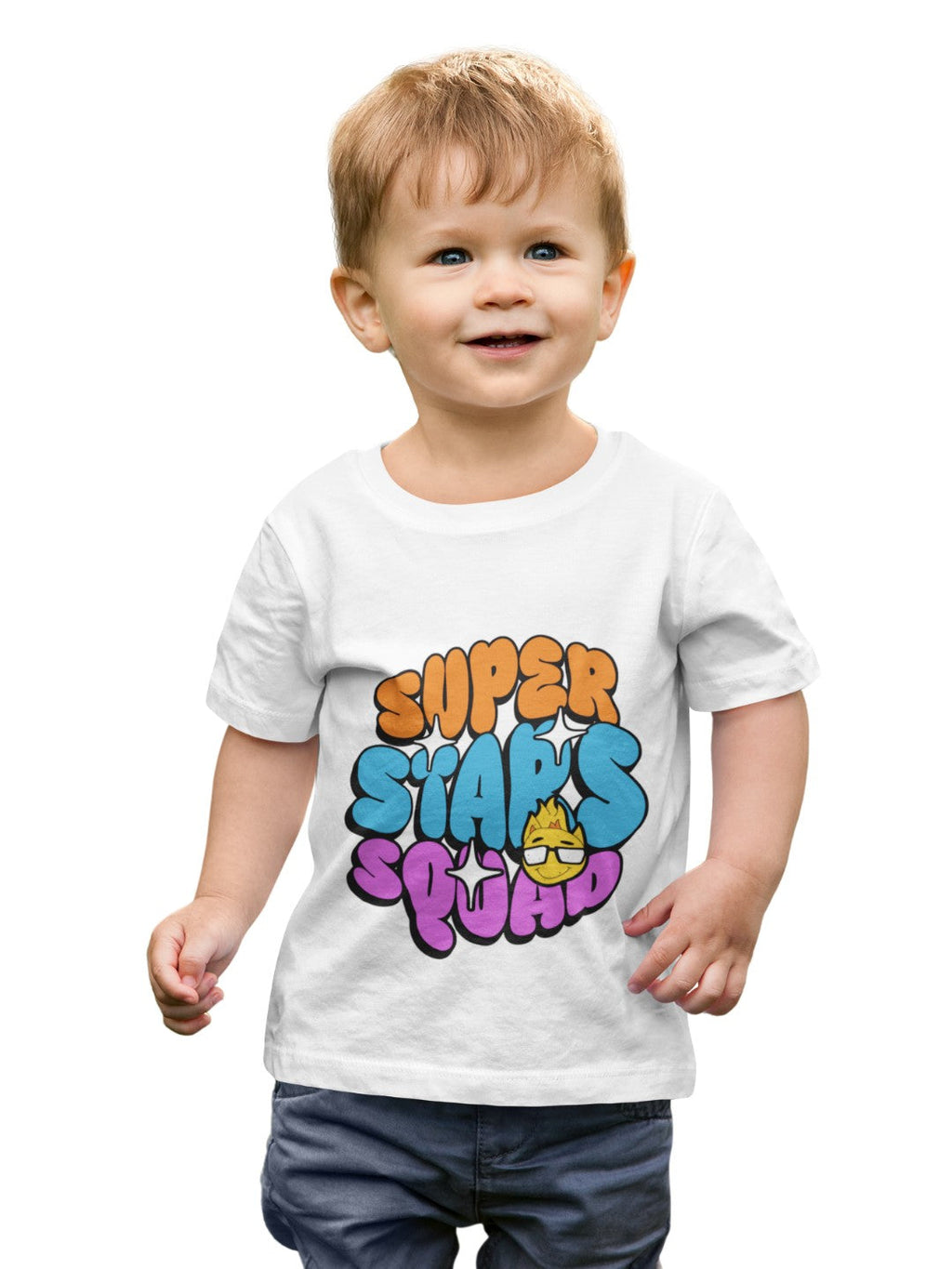 CIASARA funny cartoon t-shirt for boys with colorful Super Stars Squad graphic on white shirt