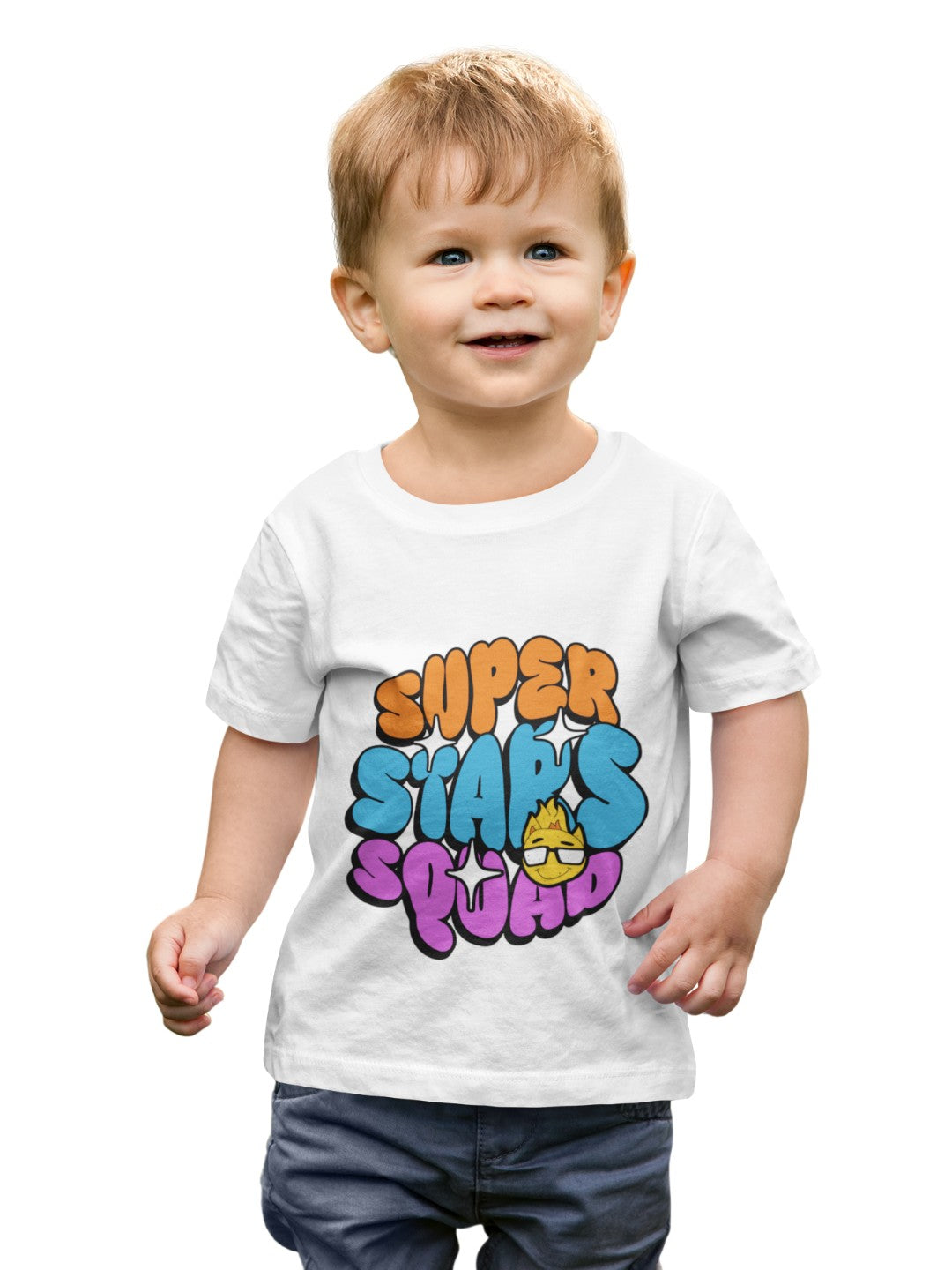 CIASARA funny cartoon t-shirt for boys with colorful Super Stars Squad graphic on white shirt