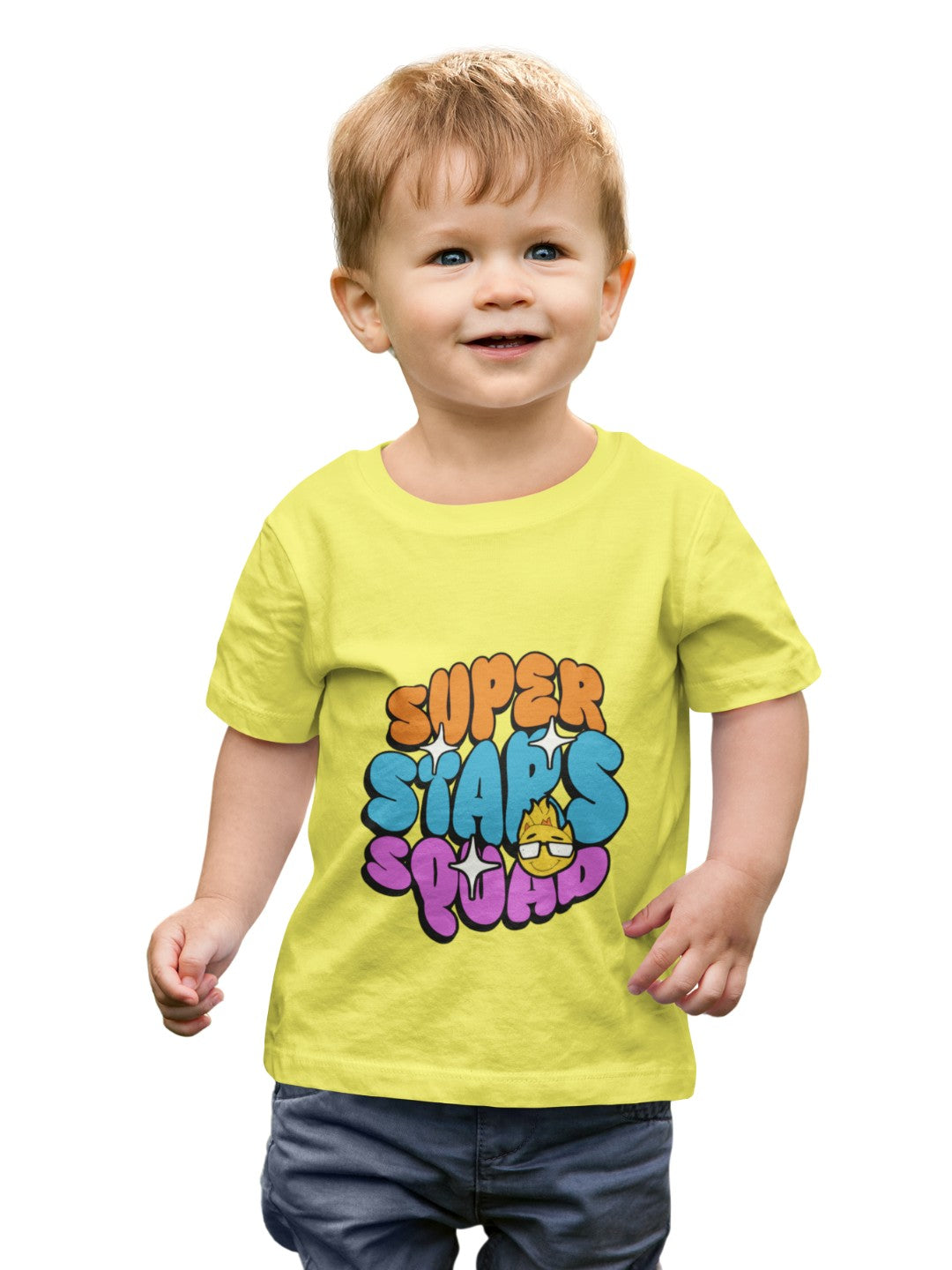 CIASARA funny cartoon t-shirt for boys in yellow with colorful super stars squad print