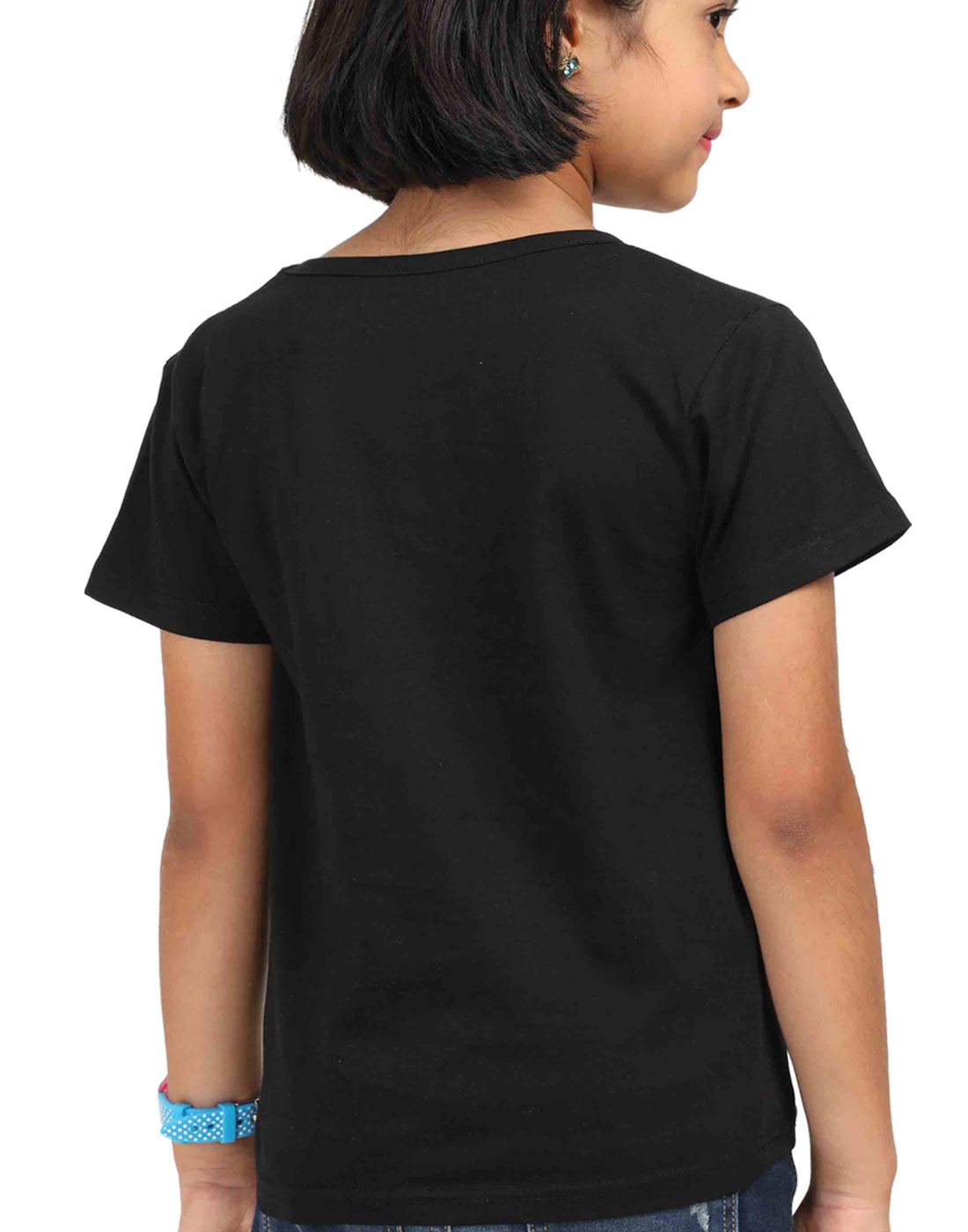 CIASARA girls rainbow graphic t-shirt black short sleeve cotton top shown from back