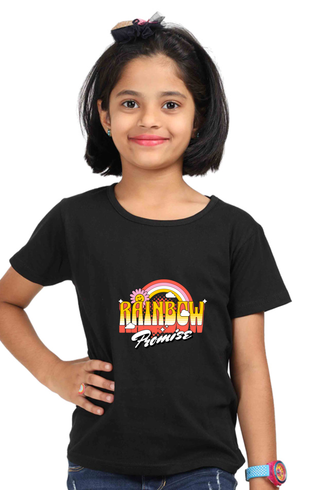 CIASARA girls rainbow graphic t-shirt in black with colorful rainbow and sun design