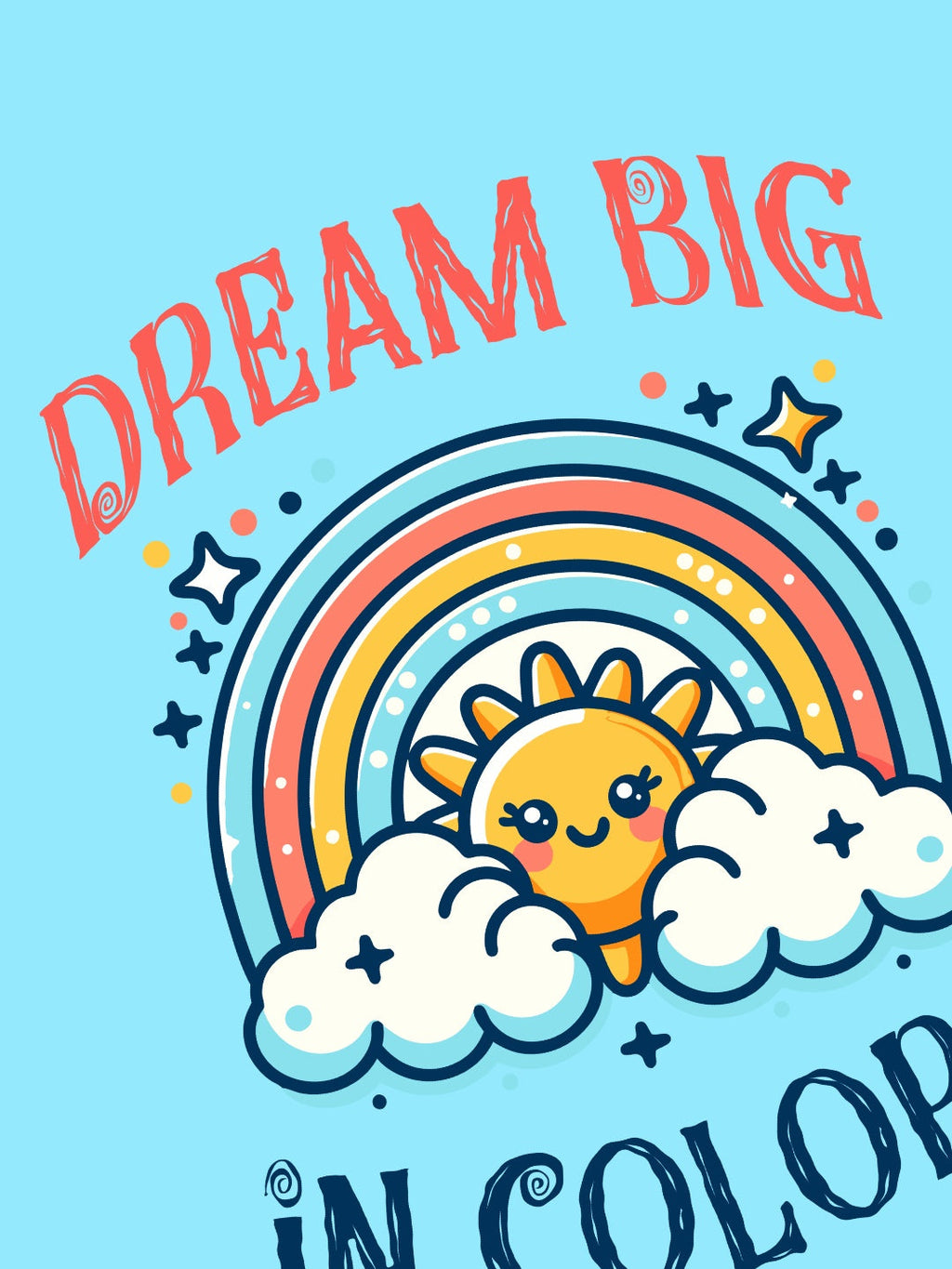 CIASARA unique boys t-shirt with rainbow design featuring sun, clouds, and Dream Big text