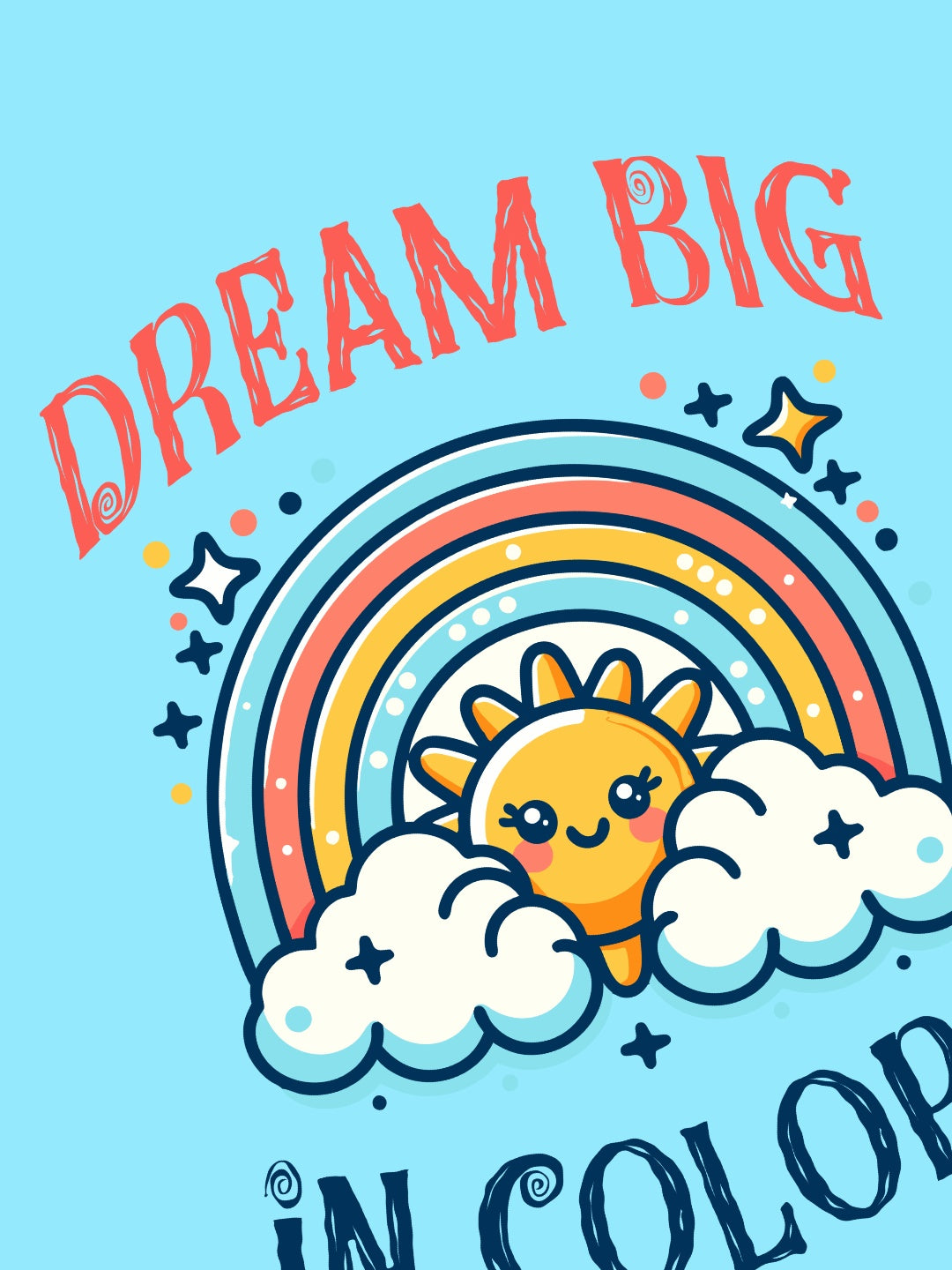 CIASARA unique boys t-shirt with rainbow design featuring sun, clouds, and Dream Big text